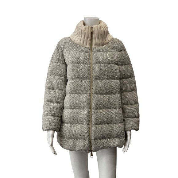 $1140 Herno Metallic Gray Ivory Knit Quilted Full Zip Bilbao Jacket sz 48/12 - Picture 1 of 16